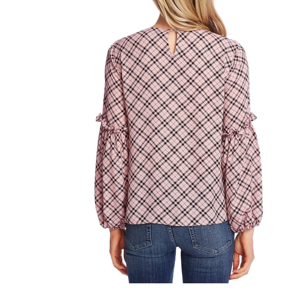 CECE Womens Pink Plaid Jewel Neck Top Size: S - Picture 2 of 8